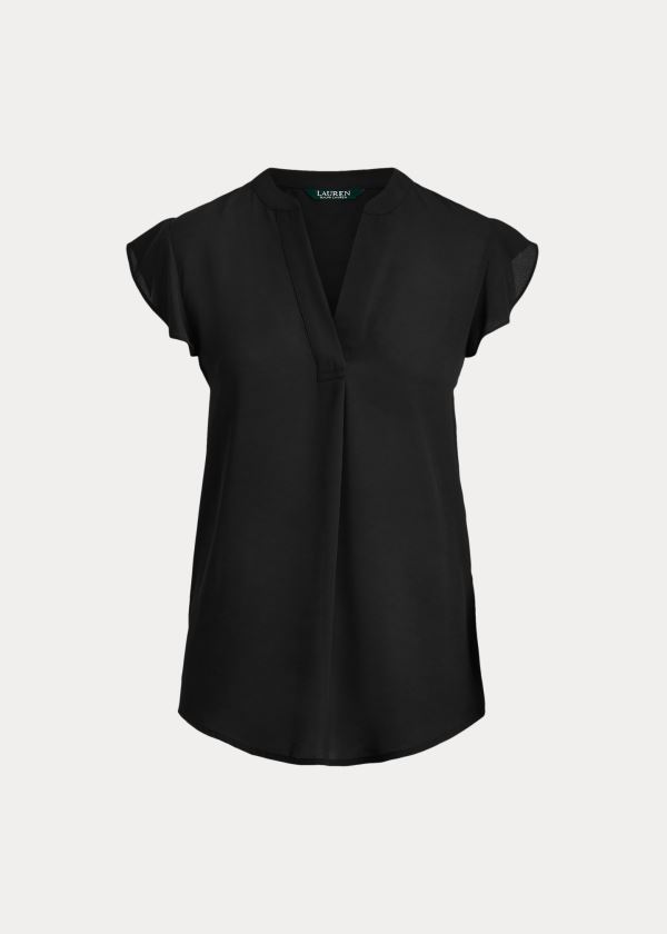 Tops Ralph Lauren Mujer Negros - Georgette Flutter-Sleeve - LESAQ7619